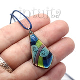 Handmade Kite Shape Enamel Necklace With Tendril Pattern