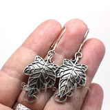 Delicate Grape Leaf Design Sterling Silver Dangle Earrings