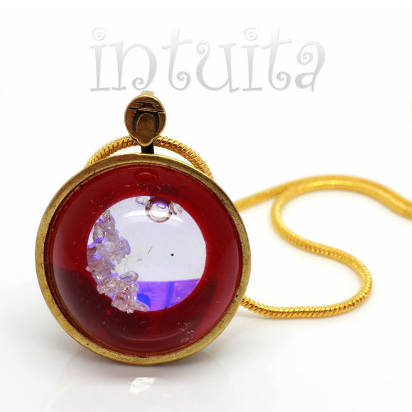 Fiery Glass Necklace With Floating VS-1 Diamonds
