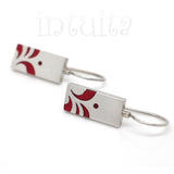 High Fashion Style Stylized Leaf Pattern Chili Red Plexiglas and Sterling Silver Earrings