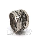 Antiqued Sterling Silver Ring Band With Tendrils