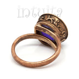 Adjustable Size Royal Blue Glass Ring With Floating Diamond