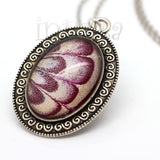 Iridescent Pink And White Handpainted Oval Shape Glass Necklace