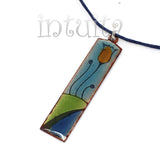 Blue, Green And Orange Enamel Necklace With Tulip Motif