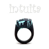 Fantasy Underwater Design Clear Blue Resin And Wood Ring Size 53 (US 6 1/2)