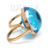 Adjustable Size Two Finger Blue Color Glass and Million Floating VS-1 Diamonds Ring