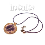 Round Shape Soft Purple Enamel Pendant With Leather Cord