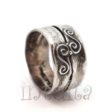 Antiqued Handmade Sterling Silver Ring Band With Tendrils