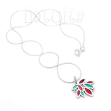 High Fashion Minimalist Style Leaf Cluster Colorful Plexiglas and Sterling Silver Necklace