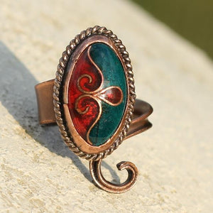 Handmade Copper & Brass Ring With Cloisonné Technique