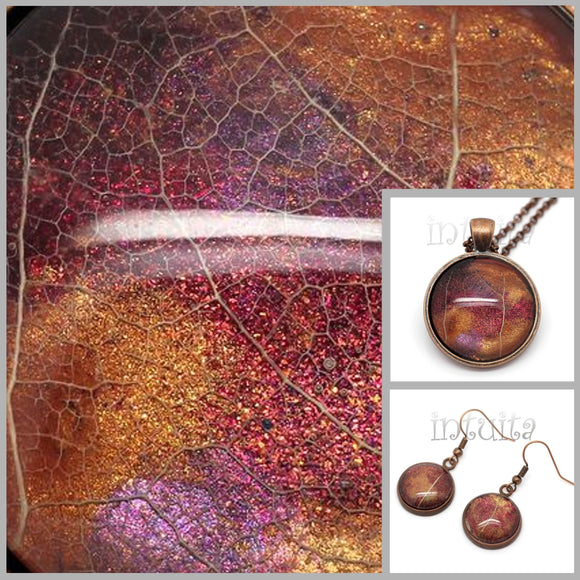 Autumn Leaf Themed Handmade Glass Dangle Earrings, Necklace