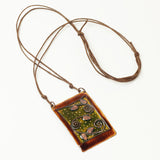 Forest Green And Caramel Brown Enamel Statement Necklace with Leaf Motif