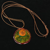 Fantasy Design Large Round Forest Green And Caramel Brown Enamel Necklace