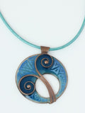 Handmade Large, Enamel Necklace With Tendril Copper Design