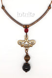 Art Nouveau Style Handmade Bronze Lace Necklace with Gemstone Bead