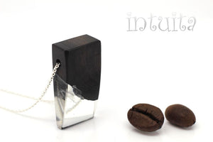 Minimalist Design Clear Blue Resin and Black Wood Pendant with Sterling Silver Chain