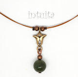 Art Nouveau Style Bronze Tulip Necklace with Gemstone Bead