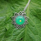 Glow-in-the-dark Dot Painted Turquoise Mandala Sunflower Pendant