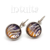 Small Purple And Orange Handpainted Glass Dangle Earrings