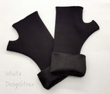 Black Fingerless Wrist Warmer Gloves With Handpainted Dandelion Pattern