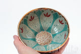 Teal Color Etched Small Ceramic Bowl With Wild Flower Design