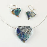 Blue and Silver Color Heart Shape Fused Glass Jewel Set