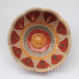 Terracotta Red Color Gilded Flower Petal Design Mosaic Ceramic Bowl