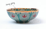 Teal Color Etched Small Ceramic Bowl With Wild Flower Design