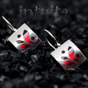 High Fashion Style Pillow Shape Chili Red Plexiglas and Sterling Silver Earrings