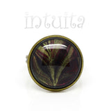 Fall Theme Brown and Green Handpainted Round Glass Ring