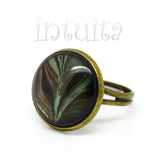 Fall Theme Brown and Green Handpainted Round Glass Ring