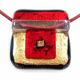 Handmade Square Shape Fused Glass Necklace with Leather Cord