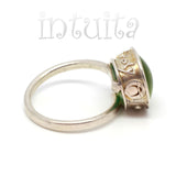Adjustable Size Grass Green Glass Ring With Floating Diamond