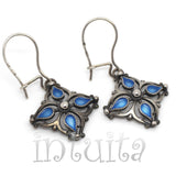 Light Blue Shade Enamel and Delicate Rosette Design Sterling Silver Dangle Earrings