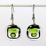Handmade Square Fused Glass Earrings with Dichroic