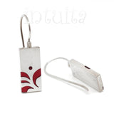 High Fashion Style Stylized Leaf Pattern Chili Red Plexiglas and Sterling Silver Earrings