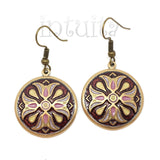 Claret and Pink Color Bronze Dangle Earrings with 4 Tulips Pattern