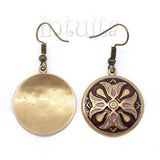 Claret and Pink Color Bronze Dangle Earrings with 4 Tulips Pattern