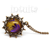 Purple And Orange Handpainted Round Shape Glass Necklace