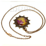 Purple And Orange Handpainted Round Shape Glass Necklace