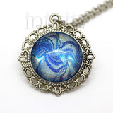 Iridescent Blue Handpainted Round Glass Necklace