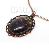 Sparkly Red Lace Design Handpainted Oval Shape Glass Pendant