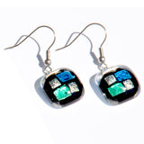 Handmade Square Fused Glass Earrings with Dichroic