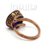 Adjustable Size Royal Blue Glass Ring With Floating Diamond