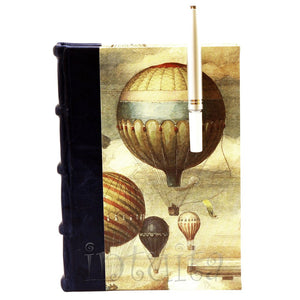 Large Leather-Bound Journal With Air Balloon Watercolor Print Cover