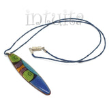 Handmade Elliptic Enamel Necklace with Leaf Motif and Tendril Pattern
