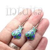 Delicate Tulip Design Green and Blue Enamel and Sterling Silver Dangle Earrings