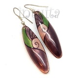 Handmade Elliptic Enamel Dangle Earrings With Colorful Flower Pattern