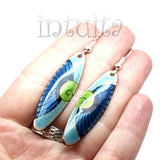 Handmade Elliptic Enamel Dangle Earrings With Colorful Flower Pattern