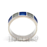 Minimalist Style Blue Enamel and Sterling Silver Ring